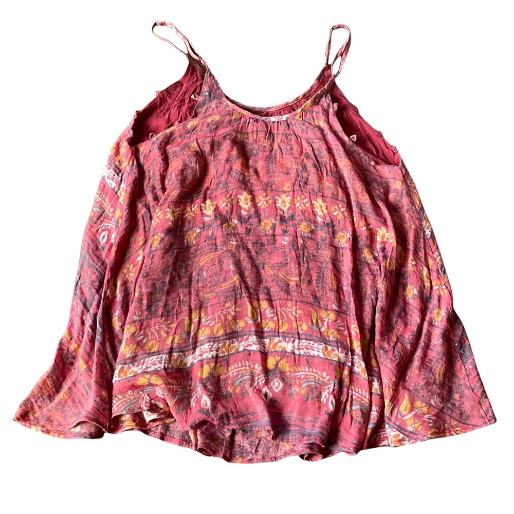 KIMCHI BLUE washed out look red & yellow floral/tribal strappy mini dress - Picture 12 of 15